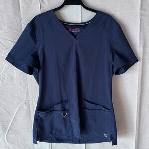 Urbane Performance‎ Women Navy Blue V-Neck Scrub Top Medium Mesh Panels Pockets